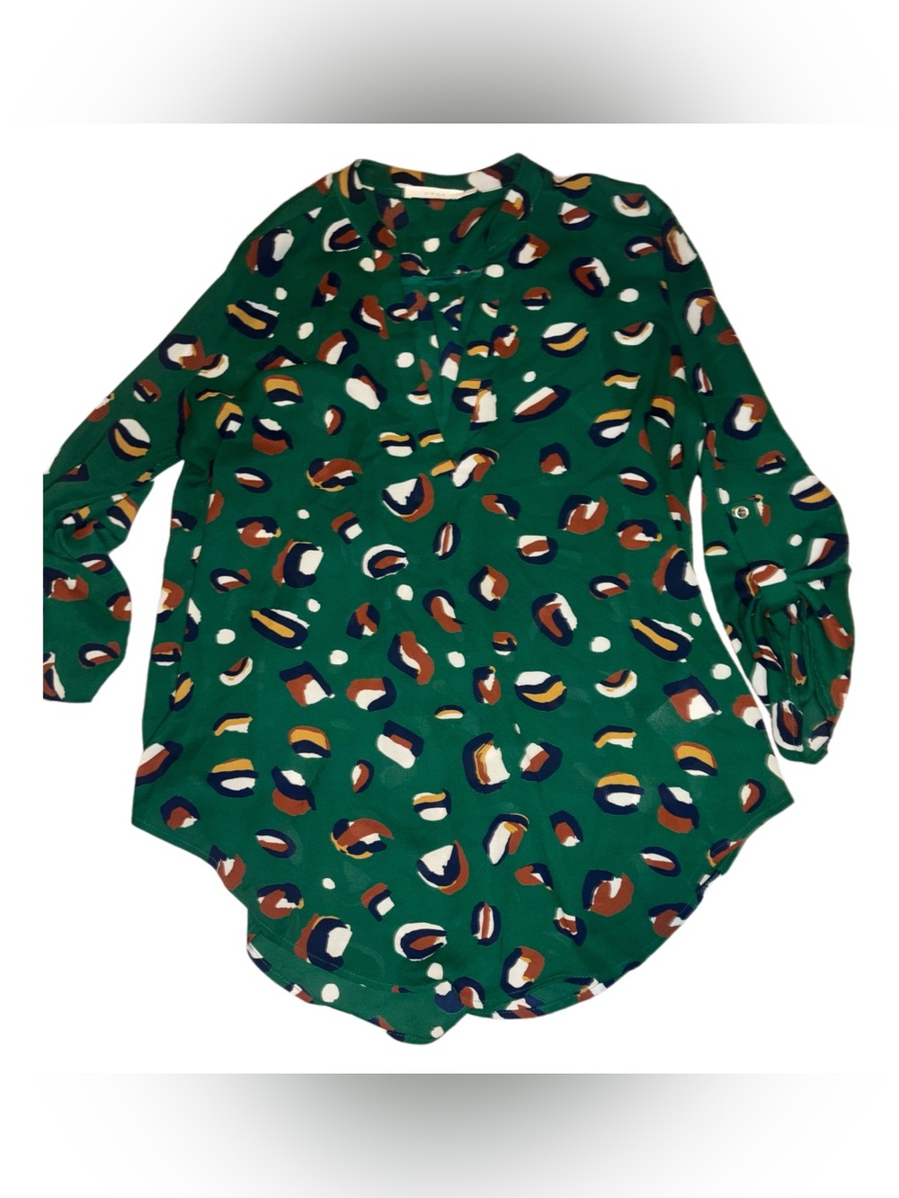 Lush Green Abstract Dot-Print Long Sleeve Blouse